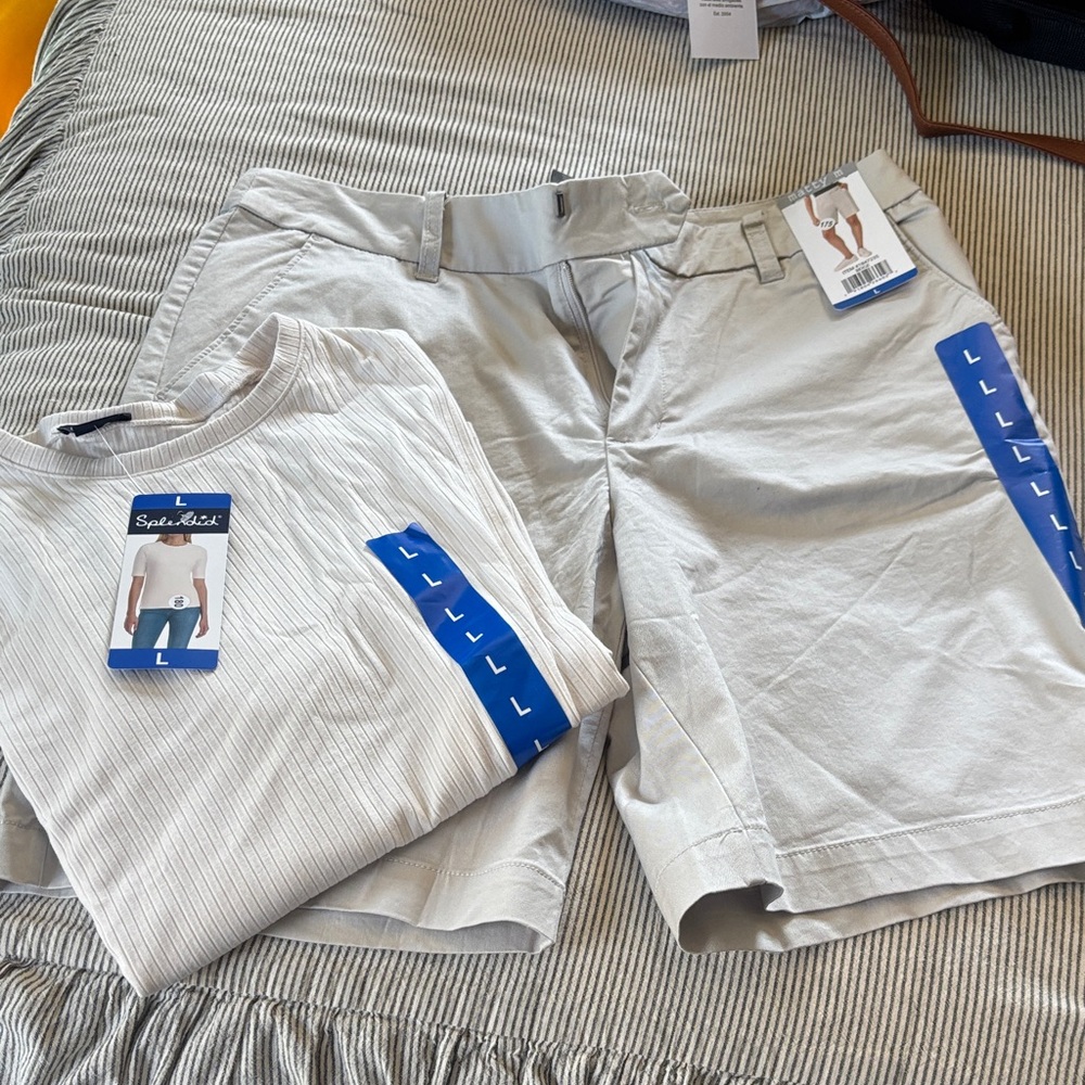 Matty M Women's Light Gray/Tan Bermuda Shorts and top by splendid